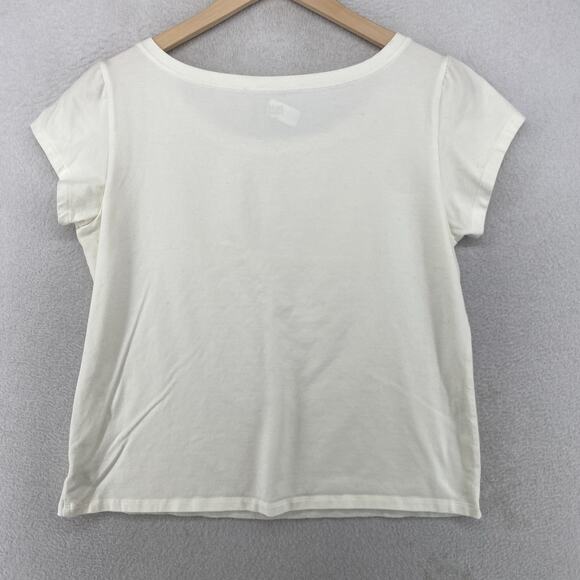 EILEEN FISHER Top L Stretch Organic Cotton Scoop Neck Cap Sleeve Off White USA - Picture 3 of 10